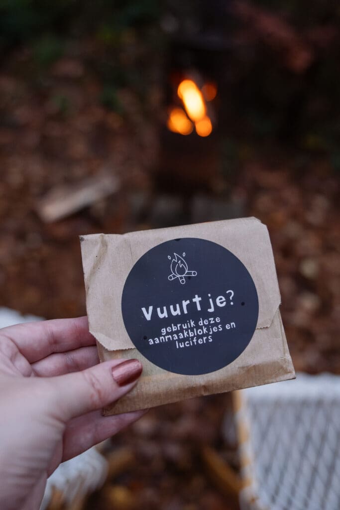 knusse avond buiten bij het vuur in het bos